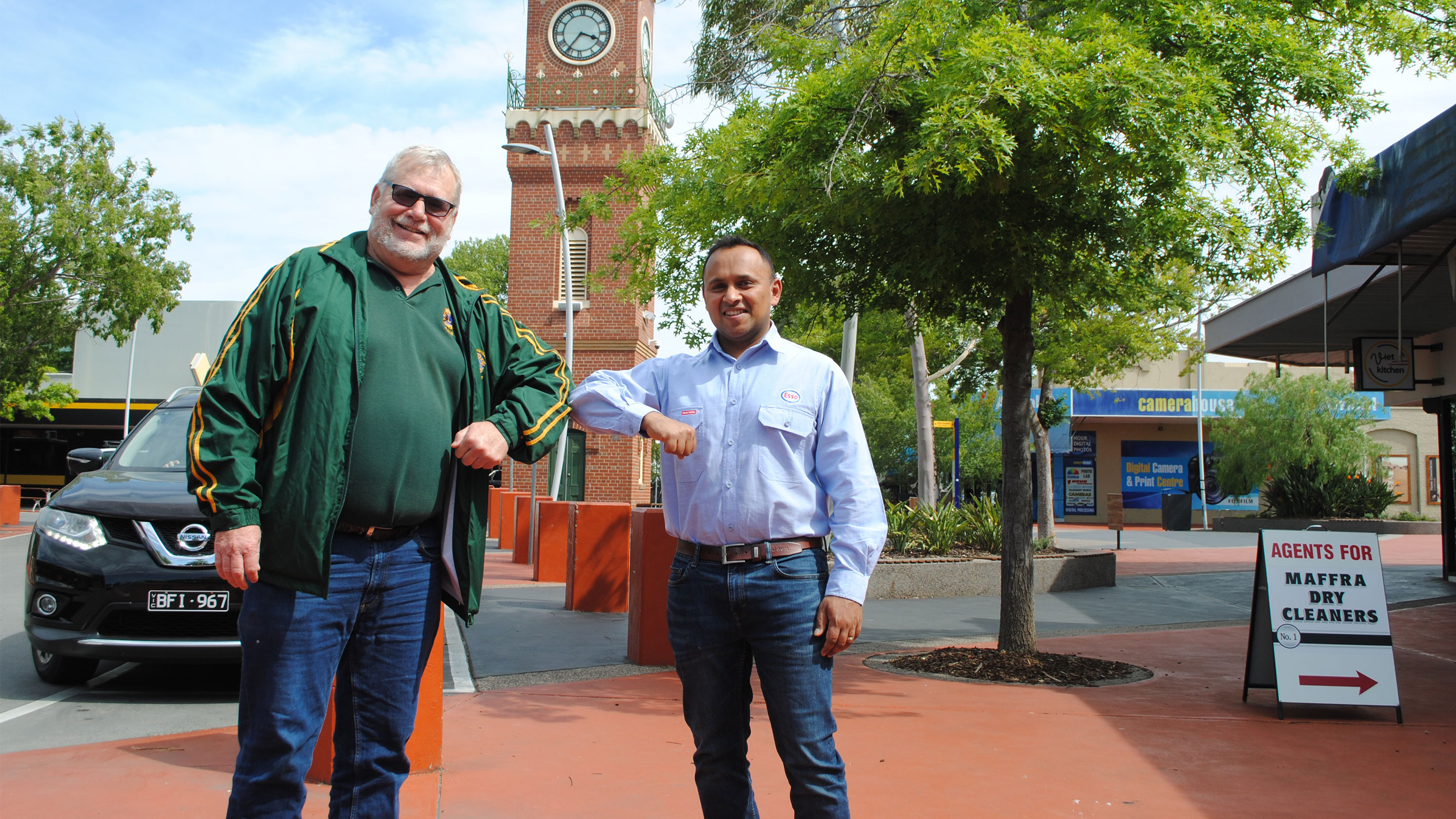 Image Roger Lurz of the Sale Lions Club (left) and Esso Longford Plants Manager, Kartik Garg, recently met to confirm Esso's ongoing support of the Sale Lions Club Christmas Hampers for the 46th year. Photo courtesy of Sarah Luke, Gippsland Times.