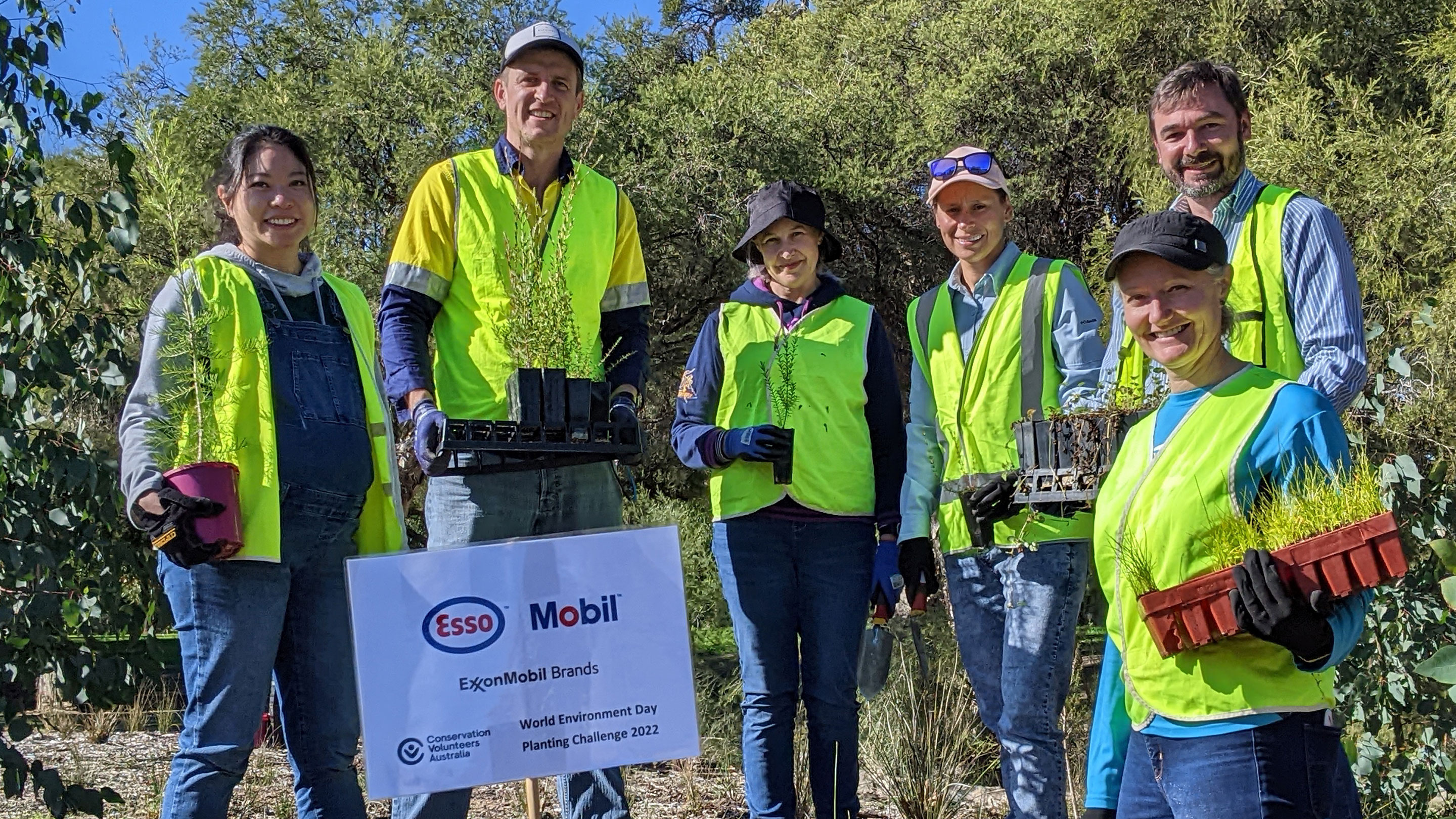 Image Two teams of ExxonMobil Australia staff participated in Conservation Volunteers Australia's annual planting challenge for World Environment Day, including members of our Perth team pictured here.