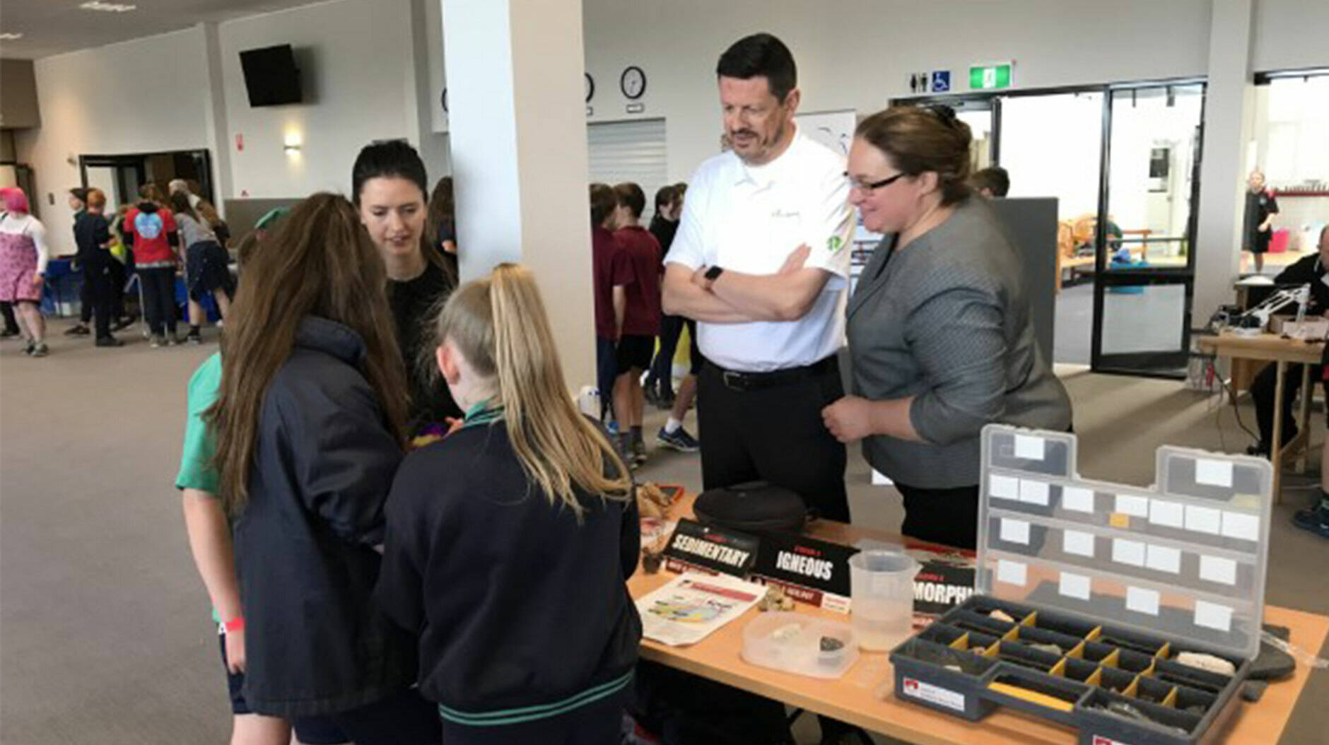 Image Photo — Esso's Chris Russell and Long Island Point Plant Manager Kim Hahn share their passion for science with school students.