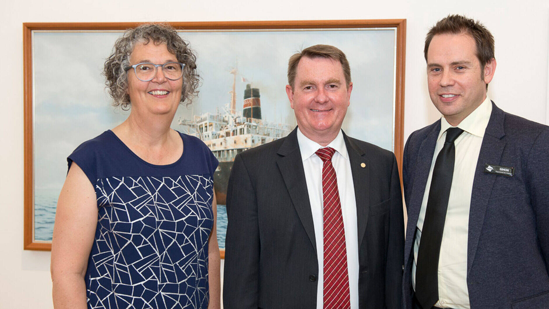 Image Photo — Pictured from left are Wellington Shire Mayor Carolyn Crossley, ExxonMobil Australia Chairman Richard Owen and Gippsland Art Gallery Director Simon Gregg.