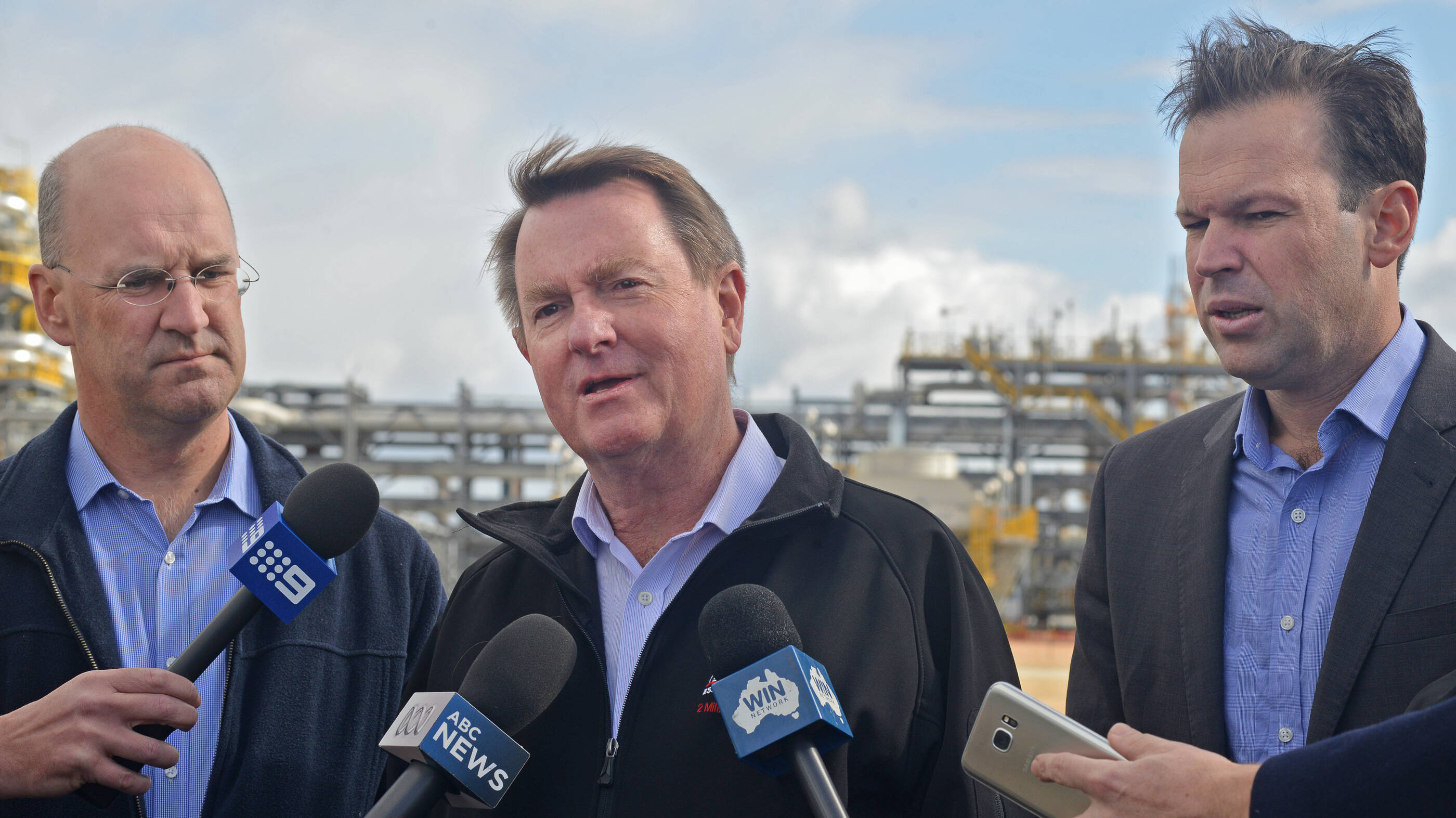 Richard talks to the media at the opening of the Longford Gas Conditioning Plant in 2017